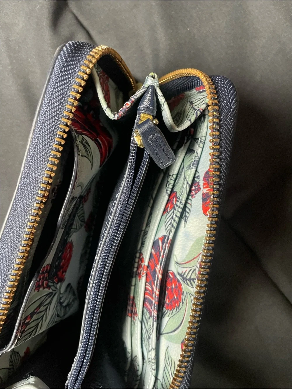 Tory Burch Cream Floral Leather Wristlet with Red Print